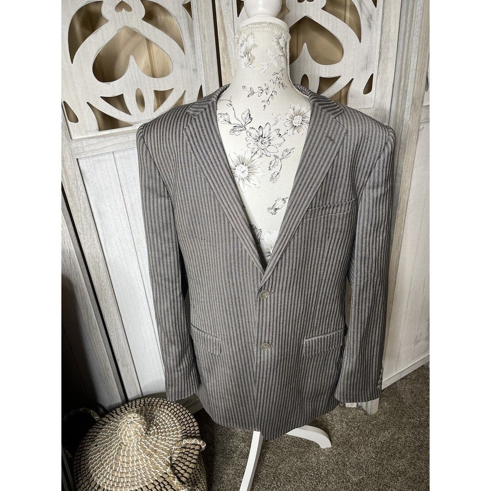 VITARELLI ITALY Blazer Mens 44L Black Taupe 2 Button Jacket Sports Coat
